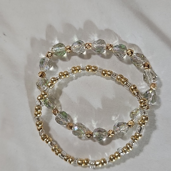 Hand Crafted Jewelry - Handmade Set of 2 Glass Bead Stretch Bracelets
